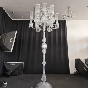 Luxury European Crystal LED Floor Lamp with Fluted Glass Shades Tall Standing Chandelier for Living Room Hotel Villa Decor