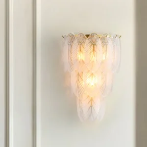 Luxury Gold Modern Glass Shade Wall Lamp with LED Light Metal Frame for Bedroom Living Room Sofa TV Background