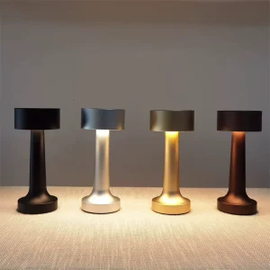 Luxury LED Cordless Dumbbell Table Lamp Aluminum Oxidized Finish Black Gold for Dining Restaurant Modern Design Battery Power
