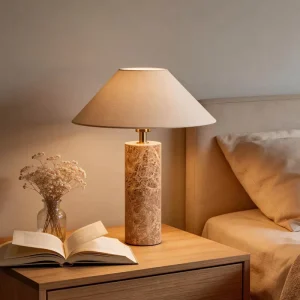 Luxury Marble Table Lamp Modern Bedside Lamp Fabric Shade Living Room Lighting