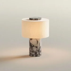 Luxury Marble Table Lamp with Fabric Shade Modern Decorative Bedside Light for Living Room & Bedroom