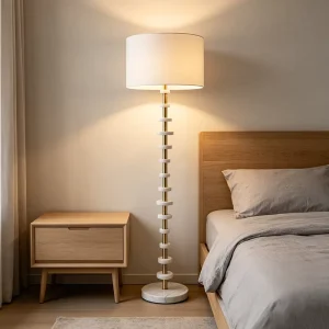 Luxury Modern Iron Marble Fabric Shade Floor Lamp Stacked Circular Stem Standing Light for Home Decor