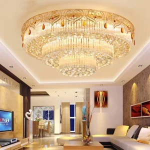 Luxury Multi Story Surface Mounted Room Round Ceiling Lamp K9 Crystal Ceiling Lights with Metal Base