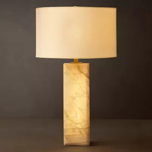Luxury Natural Alabaster Table Lamp with Linen Fabric Shade Base E26 Villa Lighting for Living Room Bedroom Bathroom Custom UL