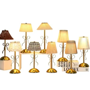 Luxury Nordic Bow Tie Table Lamp Lightweight Rechargeable Touch Control Dimmable Desk Light for Bedroom Living Room Decor