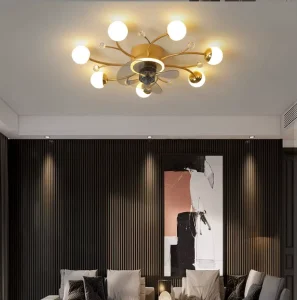 Luxury Nordic LED Glass Ceiling Fan Light for Dining Room & Bedroom Modern Design Gold Black Color Dimmable New Model