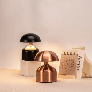 Luxury Restaurant LED Cordless Table Lamp Mushroom Bedside Bedroom Wireless Gold Rechargeable Battery Powered Touch Desk Light