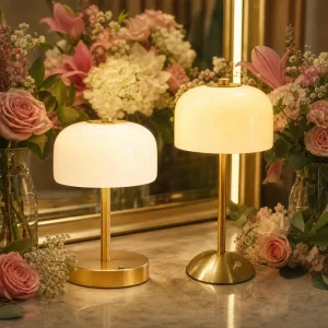 Luxury Scallop Shade Velvet Pole Cordless Table Lamp Warm Battery Light USB Rechargeable for Outdoor Cafe Wedding