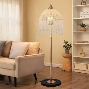 Luxury Tassel Crystal Floor Lamp French Gold Adjustable Height for Bedroom Living Room