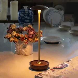 Luxury Wooden Rechargeable Cordless Table Lamp Touch Control 3 level Brightness Dimmable Restaurant Decorative Table Lighting