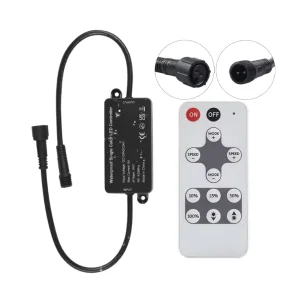 M1-W IP67 Waterproof 6A Single-Color LED Dimmer Controller with 12-Key 433MHz RF Remote for Outdoor Strips