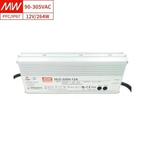 MEAN WELL HLG 320H 12A 320W LED Driver 12V 22A IP65 Waterproof Active PFC Ideal for Outdoor Lighting Applications