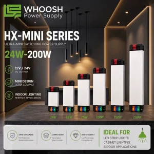 MINI-W Series 12V 24V 24W-200W AC/DC Switching LED Power Supply for Indoor Commercial Lighting