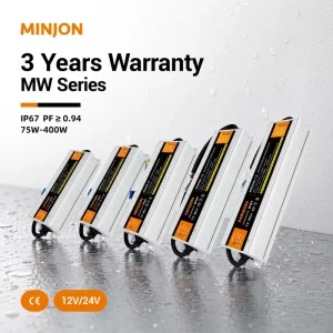 MINJON High Efficiency Single Outdoor 400W 12V CE Certification AC DC Driver Transformer IP67 Waterproof 94% Efficiency