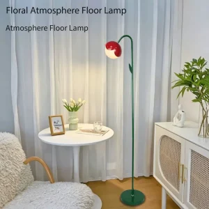 MNordic Tulip Flower Floor Lamp Modern LED Standing Lamp with Red White Shade for Living Room Bedroom Reading