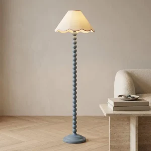Macaron Blue Ball Jointed Living Room Vintage Scalloped Fabric Shade Tall Pole Light Modern Danish Pastel Beaded Floor Lamp