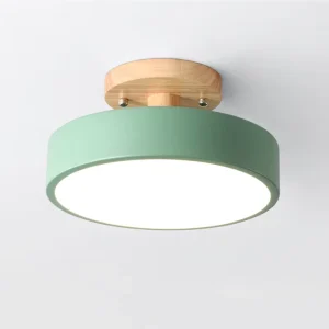 Macaron Ceiling Light, 18cm, 4 Colors, 3 Color Temperatures, 13W LED, Rubberwood and Iron, for Hallway, Entrance, and Bedroom