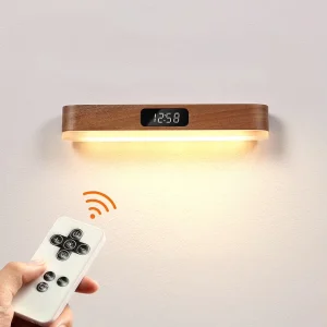 Magnetic LED Wall Sconce Night Light with Sensor Manual Control Bedside Lamp Clock Display Warm White