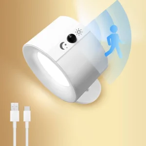 Magnetic Motion Sensor Rechargeable Wall Lamp, Dimmable, 360-Degree Rotation, Cordless
