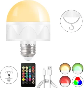 Magnetic Remote-Controlled Rechargeable RGB Emergency LED Bulb, B22/E14/E27 DC