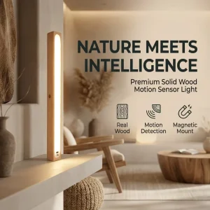 Magnetic Solid Wood Wardrobe Light with Motion Sensor Wireless Rechargeable Cabinet LED Lamp Smart Under Cabinet Lighting