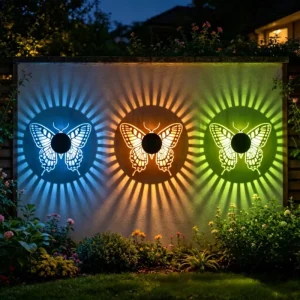 Mandala Butterfly Solar Wall Light Waterproof Auto Dusk to Dawn Outdoor Garden Yard Landscape Decor Light