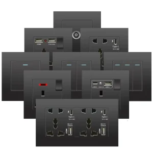 Manufacture UK Home Switch Five Hole British Standard 13A Type C Fast Charging Wall Socket 2 Port USB Touch Panel Max 10A