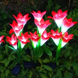 Manufacturer IP65 Outdoor Landscape Light LED Solar Lily Flower Three Head Lawn Garden Decoration Solar Garden Lights
