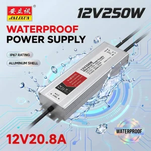 Manufacturer IP67 SMPS Slim LED Driver Waterproof 12V 250W LED Switching Power Supply