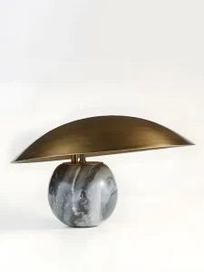 Marble Base Table Lamp UFO Metal Shade Desk Lamp Sphere Stone Bedside Lamp Contemporary Decorative Table Light Luxury Table Lamp
