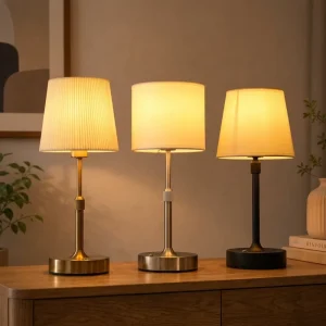 Marble Linen Shade Portable Cordless Table Lamp Touch Dimmable LED Cafe Restaurant Hotel Designer OEM