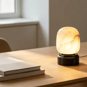 Marble Stone Rechargeable Type-C Bedside Night Light with 3-Way Dimming and Warm LED