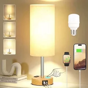 Marglice Bedside Table Lamp for Bedroom -3 Way Dimmable Touch Lamp USB C Charging Ports and AC Outlet Small Lamp for Living Room