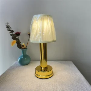 Matt Golden Table Light Battery Powered Cordless LED Retro Bar Fabric Table Lamps