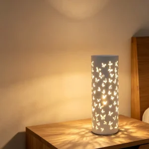Matte White Hollow Iron LED Table Lamp Warm Ambient Night Light Bedroom Bedside Living Room Desk Home Decor