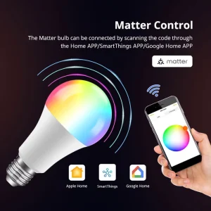 Matter Smart Home Smart Light Bulb 9W E26 E27 B22 RGB LED Works with Alexa Google Home APP Control Scheduling & Timer