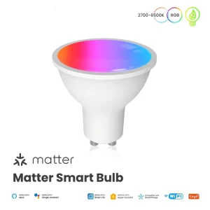 Matter WiFi GU10 Smart LED Bulb Dimmable RGB CW Candle Lamp Voice Control