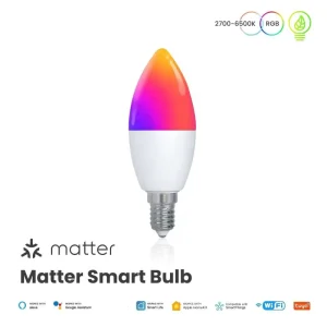 Matter WiFi Smart LED Bulb Dimmable 16 Million RGB Colors E14 Candle Lamp Voice Control Alexa Google Home