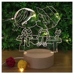 Meaningful Souvenir Acrylic Desk Lamp With USB Plug Wooden Base LED Night Light for Couples