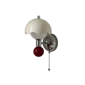 Medieval Style Iron LED Wall Lamp with Pull-cord Switch Acrylic Eggshell Shade in Creamy Tone for Bedroom Bedside Home Lighting