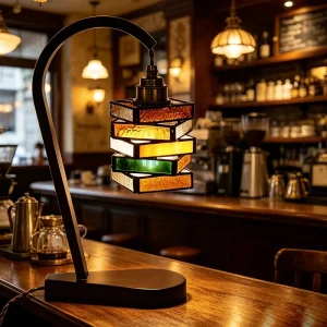 Medieval Style Solid Wood Bedside Table Lamp for Bedroom American Retro Colored Glass Living Room Atmosphere Lights