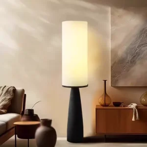 Medieval Style Wabi Sabi Floor Lamp with Vintage Fabric Lampshade for Living Bedroom