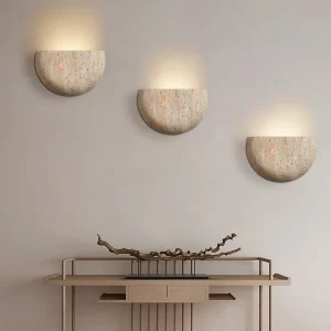 Medieval Yellow Stone Wall Light Semi-Circle Natural Travertine Indoor LED Sconce Corridor Balcony Restaurant Café Wall Lamp