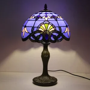 Mediterranean Style Stained Glass LED Table Lamp with Soft Warm White Light for Living Room