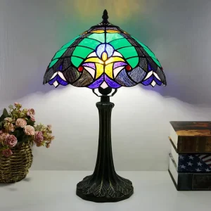 Mediterranean Style Stained Glass Table Lamp with LED Bulb 220V Compatible Home Decoration Lighting