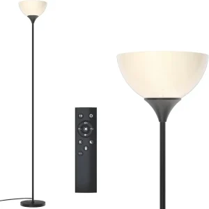 Metal Floor Lamp Remote Control Stepless Color Temperatures Brightness Torchiere Lamp for Bedroom Living Room Bulb