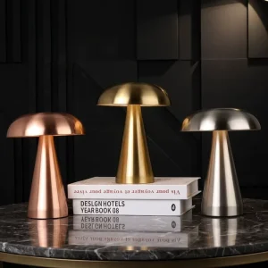 Metal Mushroom Desk Lamp Creative LED Dimmable USB Charging Touch Control Battery Included Nightlight for Living Room Restaurant