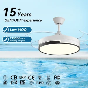 Metal Retractable Invisible-Blade LED Ceiling Fan Light with Remote Control
