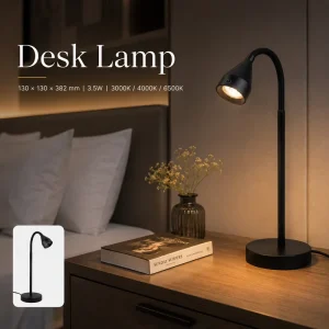 Metal Round Base Gooseneck Desk Lamp 3.5W 3 CCT for Bedside Table Lamp Office Task Light Spotlight