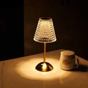 Metal Wireless Night Light USB Rechargeable 3-Color Touch Control Dimming Gold Crystal Table Lamp